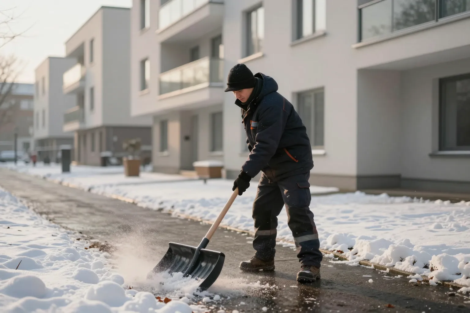 Winterdienst vor einer Wohnanlage